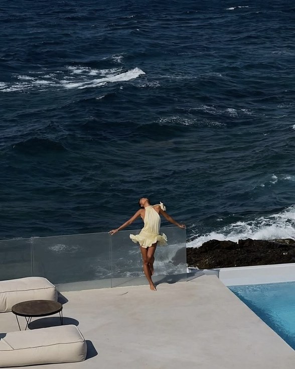 Oceanside pool against deep blue water